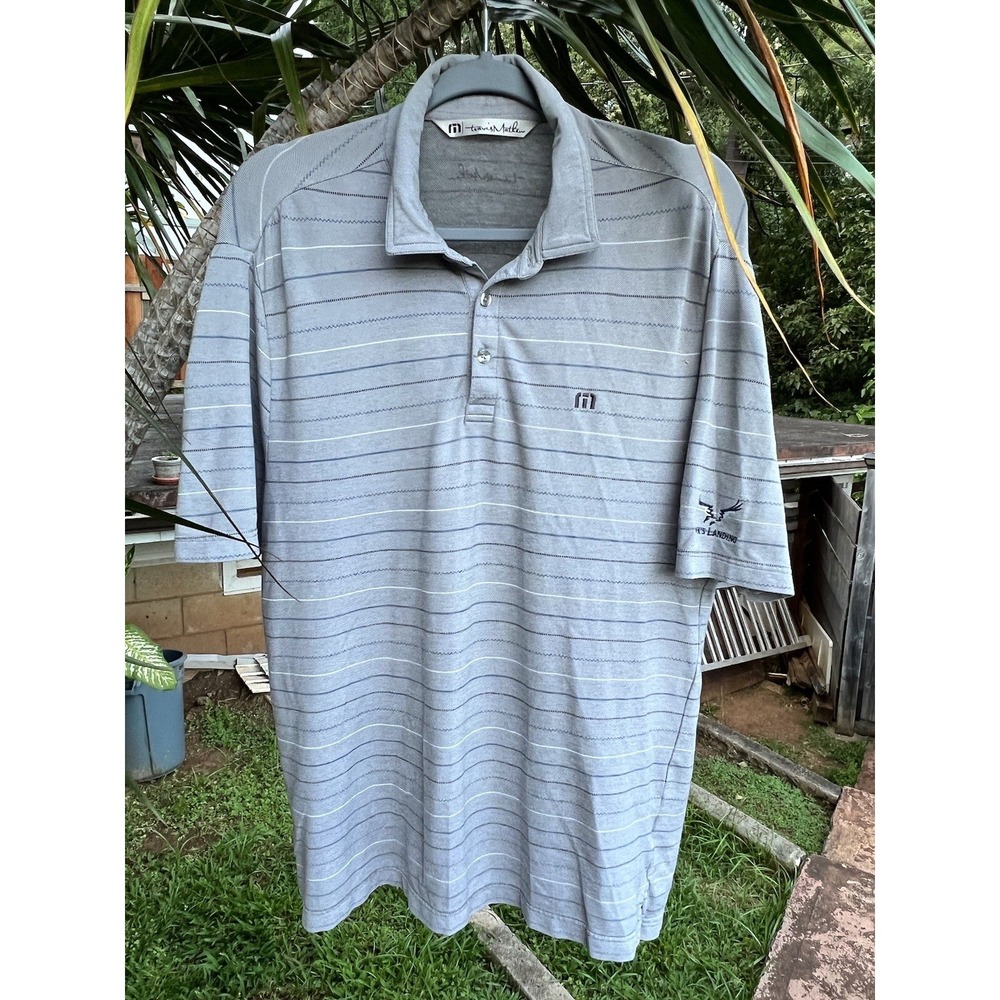 Travis Mathew‎ Polo Shirt Mens Medium Hawks Landing Golf Logo Striped
